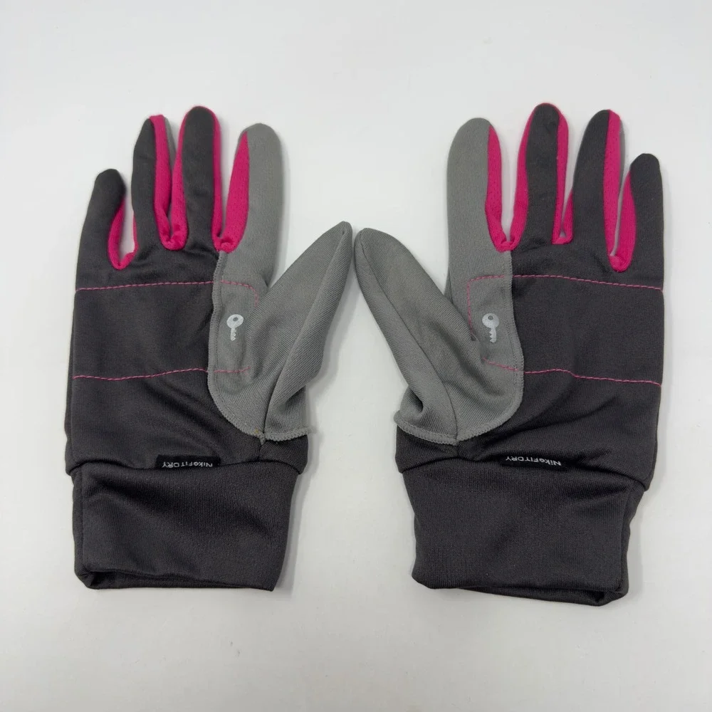 Nike Fit Dry Women Size Medium Running Gloves Grey Pink GX0040-078 Key Pocket